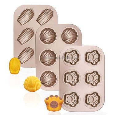 China Madeleine Cake Baking Pan With 6 Cavities Carbon Steel Non-Stick Food-Rating Coating Viable Popular for sale