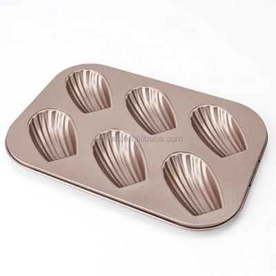 China 6 Cavity Madeleine Shell Cake Baking Pan Nonstick Food-Sustainable Rating Coated Carbon Steel for sale