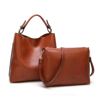 China High Quality Customized Soft PU Ladies PORTABLE 2pcs Soft Leather Bag Set Brand Luxury Female Shoulder Large Casual Handbag for sale