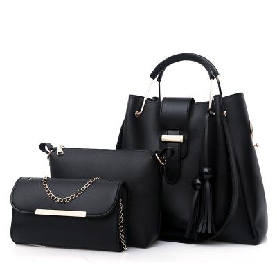 China PORTABLE fashion ladies PU leather soft leather handbag 3pcs set main bag A large ladies high quality female shoulder casual purses and handbags for sale