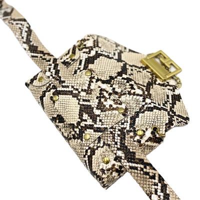 China Fashion Ladies Snakeskin PU Leather Saddle Women Hand Belt Bags Ladies Metal Lock Cross - Body Chest Bag Waist Bags for sale