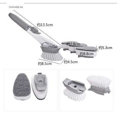 China Durable Hot Brush Kitchen Dish Pot Cleaning Tools Long Handle Pan Sponge Automatic Filling Cleaning Brush with Soap Dispenser for sale