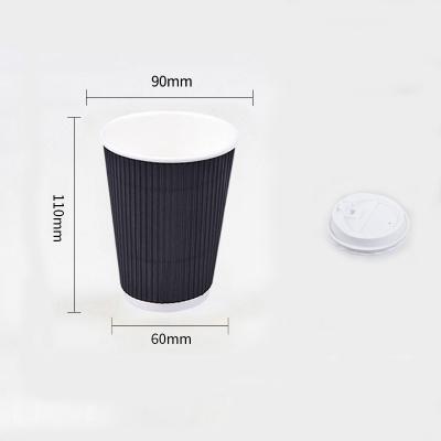 China 12oz 400ml Disposable Double Layer Black Recycled Tea Coffee Water Chinese Paper Cup With White Lids for sale