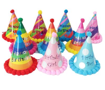 China Adult Baby Kids Years Birthday Party Dress Plush Ball Hat Celebration Birthday Party Supplies Up Paper Hat for sale