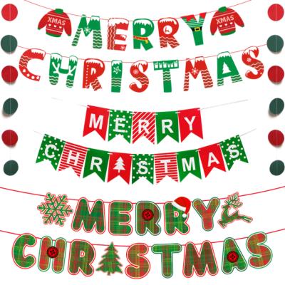 China Letter Banner Christmas Paper Stripe Pull Flag Xmas Window Hotel Stage Decoration Flag Manufacturers Christmas Tree Hanging Flags for sale