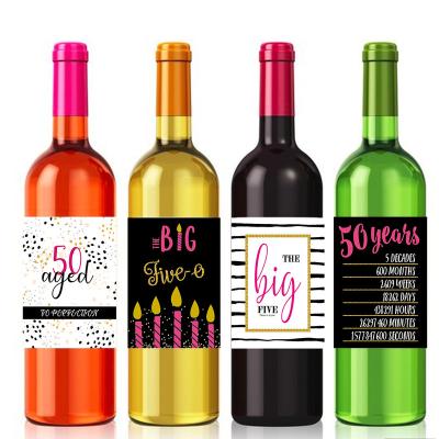 China Custom Printing Holographic Spot UV Gold Foil Embossed Premium Textured Paper Wine Label Personalize Wine Bottle Labels for sale