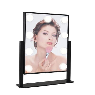 China Dimmable Hollywood 9 Light LED Lighted Tricolor Vanity Mirror Rectangular Vanity Mirror Home and Studio Use Metal Frame for sale