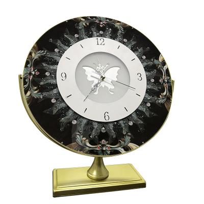 China Samll Quantity Fashion Beauty Girl Style Vanity Round Furniture Word Clock Acceptable Decoration Makeup Desk Mirror With Led Lights for sale