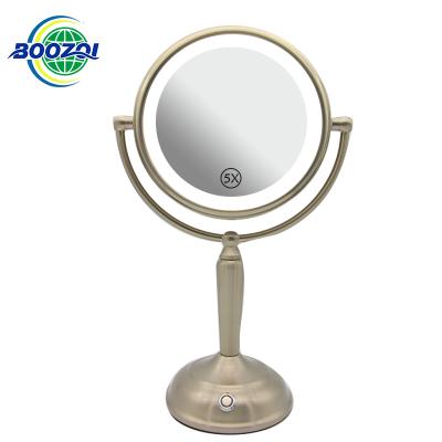 China Custom Magnifying Hot Selling Double Side Lighted Round 1x 5x 6x 7x 8x 9x 10x Battery Cable Desk Vanity Mirror with Lights for sale