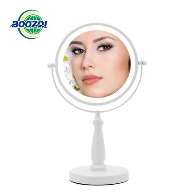 China Modern Design 6 Inch Double Sides Lighted 7X Round Magnification Vanity Mirror Portable Beauty Makeup Desk Mirror With Led Light for sale