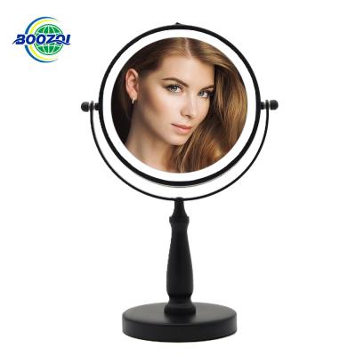 China Round Black Desk Lighted Led Cosmetic Mirror 2 7x Magnifying Face Bedroom Lighted Vanity Makeup Mirror With 360 Rotating Mirror for sale