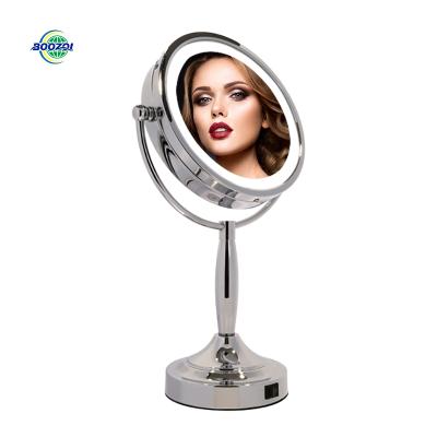 China Factory New Design Lighted Battery Operated Led Lighted Metal Frame Cosmetic Mirror Vanity Makeup Mirror With HD 10x Magnifying for sale