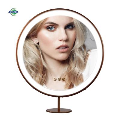 China Factory Wholesale Gold Round Large Vanity Table Mirror Touch Switch Dimmable Led Lighted Hollywood Makeup Mirror For Barber Shop for sale