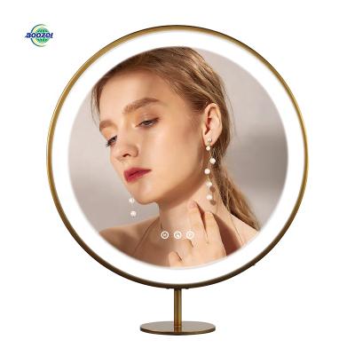 China Lighted Mirror Manufacturers Smart Touch Led HD Makeup Mirror Table Top Lighted Hollywood Vanity Mirror With Adjust Led Lights Colors for sale