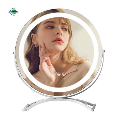 China New Hollywood Style Vanity Mirror HD Lighted Dimmable Touch Screen Led Lighted Round Vanity Makeup Mirror For Beauty Salon for sale