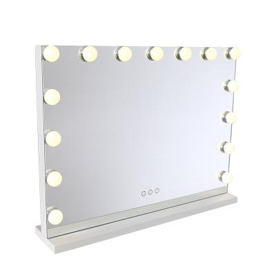 China Low cost contemporary used Hollywood vanity mirror USB port table outlet 15 tricolor and dimmable LED bulbs for all types of makeups for sale