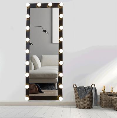 China Hollywood Style Full Length Mirror Magnifying Living Room Standing And Decorative Furniture Vanity Mirror With Light Bulbs for sale