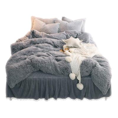 China Nondisposable 100% Polyester plush mink cashmere berber fleece lace bedding set for sale