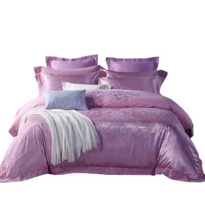 China Nondisposable Pink Purple Silk Cotton Jacquard Embroidery Bedding Set Bed Spread Luxury Classic Bed Cover for sale