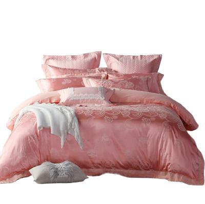 China Nondisposable Lightweight Peach Silk Cotton Jacquard Embroidery Bedding Set Bed Spread Luxury Classic Bed Cover for sale