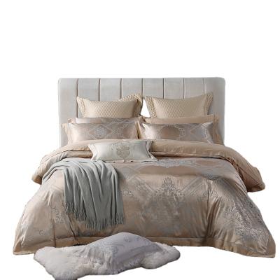 China Nondisposable silver gold beige silk cotton jacquard embroidery bedding set bed spread luxury classic bed cover for sale