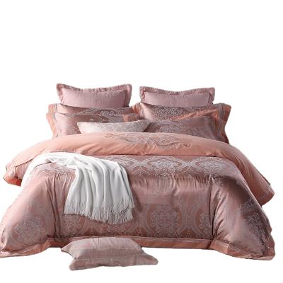 China Classic Luxury Champagne Silk Cotton Jacquard Embroidery Bedding Set Bed Spread Nondisposable Bed Cover for sale