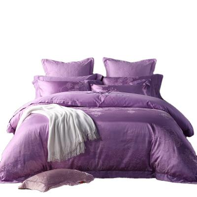 China Rose Luxury Silk Cotton Jacquard Embroidery Bedding Set Nondisposable Purple Classic Bedspread Bed Cover for sale