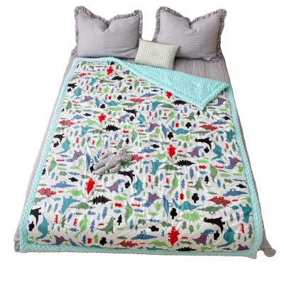 China Nondisposable Hot Sale 100% Flannel Fleece With 100% Cotton Dinosaur Printed Quilted Comforter Set For Kids for sale