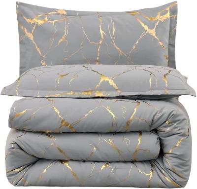 China 2022 New Fashion Nondisposable Texture Eco-friendly Marble Blends With Metallic Gold Foil Style Comforter Sets for sale