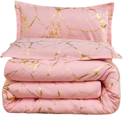 China 2022 New Fashion Cool Nondisposable Texture Eco-friendly Marble Blends With Metallic Gold Foil Style Comforter Sets for sale