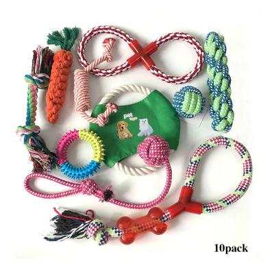 China Stocked Ready to Ship 10 Pack Assorted Wholesale Cotton Rope Dog Cotton Rope Dog Toys Durable Pet Toy Ball Large Chew Set for Large Dogs for sale