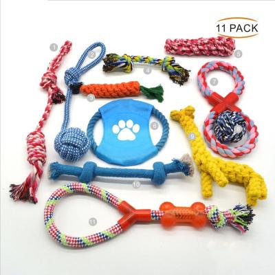 China Top Sales Stocked Dog Toy Cotton Rope Bundle Set Cotton Blend 11 Bundle Designs Durable Knot Rope Dog Chew Set Pet Toy Ball for sale