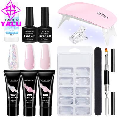 China Cheap Poly Acryl Gel Set With UV LED Lamp Nail Extension Nail Brushes Acrylic Builder Push Tip Color Gel Nail Polish Kit YLNPS006 for sale