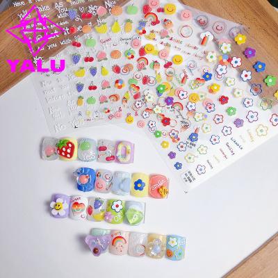 China Hot Nail Art Cute Stickers Fruit Smiles Face Flowers Designs Nail Decorations Colorful 3D Easy Use Nail Sticker for sale