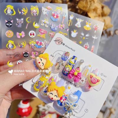 China Sticker New 5D Embossed Nail Stickers Charm Cute Japanese Self Adhesive Nail Art Sticker DIY Decals Wraps Fashion Manicure Decorations for sale