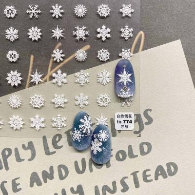 China Korean Cute Thin White Beauty Salon DIY Tip Decoration Art Sticker Decals Adhesive Manicure Nail Sticker Snowflower Cartoon 3D for sale