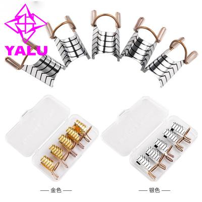 China Nail Tray Boxed Nail Rest on Finger Tips Nails Extension Tool Metal Gold Silver Colors Reusable DIY Manicure Tools YLNTS002 for sale