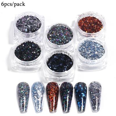 China 6box/set Nail Sticker Colorful Glitter Nail Dipping Powder Shiny Laser Decorations Manicure Sugar Nail Art Sequins Glitters Dye Dust for sale