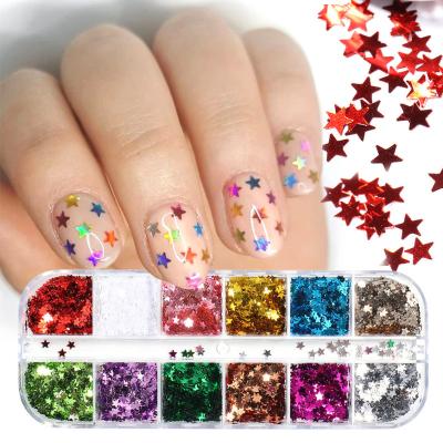 China Ultra-thin Colorful Glitter Nail 3D Nail Sticker Star Shape Popular Iridescent Flakes Glitter Nail Sticker For Nail Art Decoration for sale