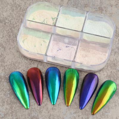 China Wholesale Glitter Mirror Powder Manufacturer Nail Dust Aurora Mermaid Chrome Coating Pigment Ultra-thin Nail Glitter Dust for sale