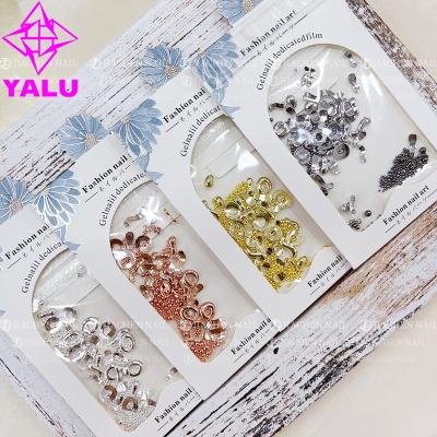 China Mixed Hollow Nail Art Charms Gold Rivet DIY 3D Metal Frame Stickers for Shell Slider Nail Studs Manicure Accessories for sale