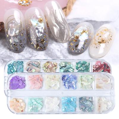 China Art Decoration Irregular Abalone Shell Slice Nail Glitter Stickers Shell Wholesale Nail Sticker DIY for sale