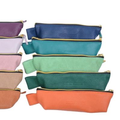 China Fashion and solid color multi-functional PU leather pocket pen case holder organizer bag zippered pen bag for student for sale