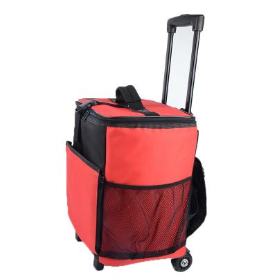 China New Style Polyester Large Capacity Double Layer Lunch Picnic Trolley Waterproof Outdoor Rolling Insulated Cooler Bag With Wheel for sale