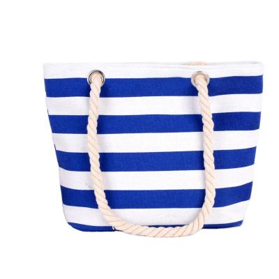 China Fashion Durable Recyclable Wholesale Custom Canvas RPET Stripe Reusable Beach Handbag for sale