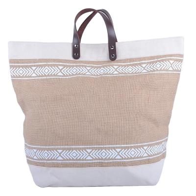 China Vintage Custom Leather Beach Bag Shopping Fashion Burlap Handbag For Women for sale