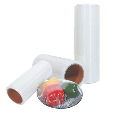 China PVDC Film Promotionele Transparante Cling Wrap Roll Vochtbestendige Met Slide Cutter Dispenser Te koop