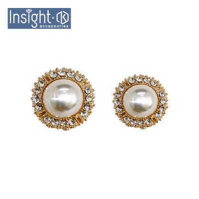 China Hot Viable Zinc Alloy 26mm Garment Accessories Round Custom Rhinestone Button Pearl Button For Wedding for sale