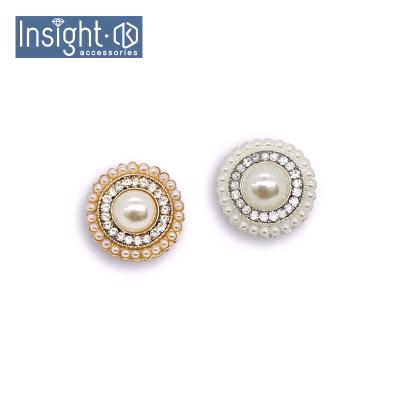 China Sustainable New 23mm Garment Accessories Button Round Double Rhinestone Button Pearl Button For Dress for sale