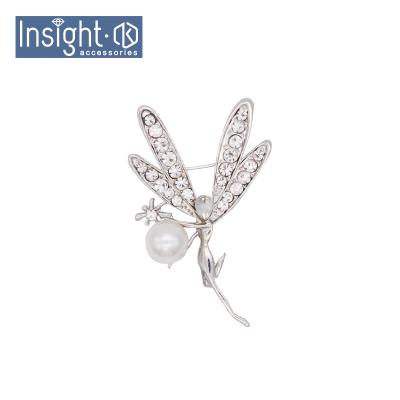 China Custom Korea Delicate Zinc Alloy Dance Angel Brooch Crystal Rhinestone Brooch Pearl Brooch For Costume for sale